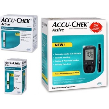 AccuChek Active Gulcometer with 110 (10+100 Strips Pack) Test Strips AccuChek Active Gulcometer with 110 (10+100 Strips Pack) Test Strips